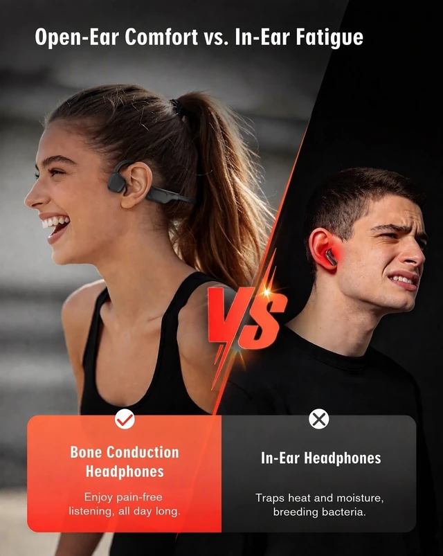 Alt view image 4 of 7 - Bone Conduction Headphones, Open Ear Earbuds with Display Screen | Premium Sound & Clear Mic, Bluetooth 6.0, 15H Playtime, Lightweight, IPX5 Waterproof Wireless Earphones for Running,Black