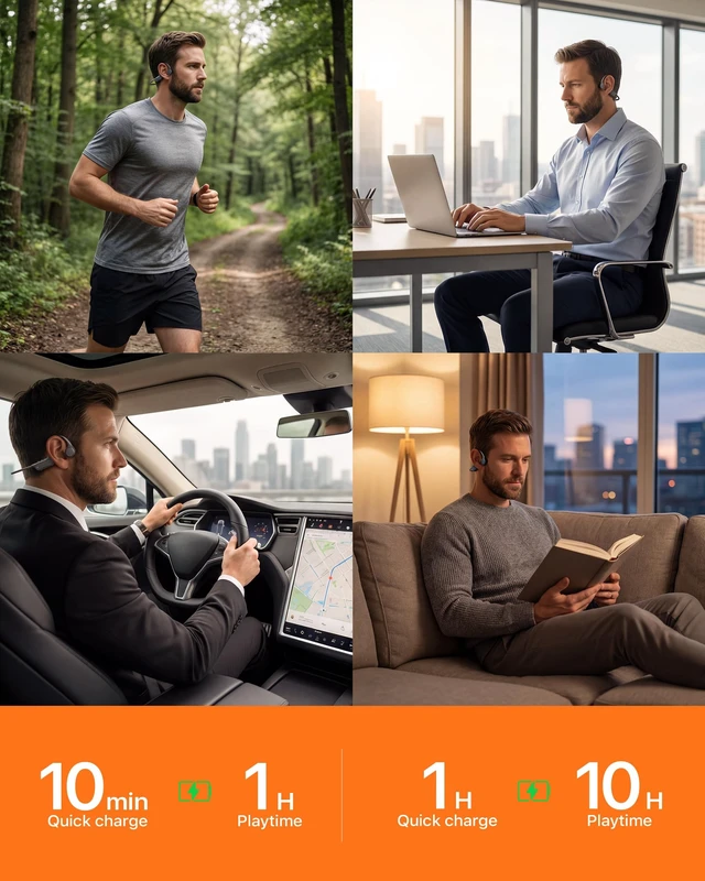 Alt view image 2 of 7 - Bone Conduction Headphones, Open Ear Headphones, Bluetooth 6.0 | Lightweight Running Headphones with Mic, 1H Fast Charge, 10H Playtime, IP54 Waterproof, 0.9oz Ultra-Light for Workouts