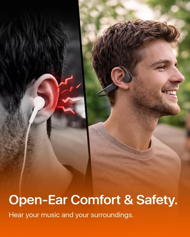 Alt view image 7 of 7 - Bone Conduction Headphones, Open Ear Headphones, Bluetooth 6.0 | Lightweight Running Headphones with Mic, 1H Fast Charge, 10H Playtime, IP54 Waterproof, 0.9oz Ultra-Light for Workouts