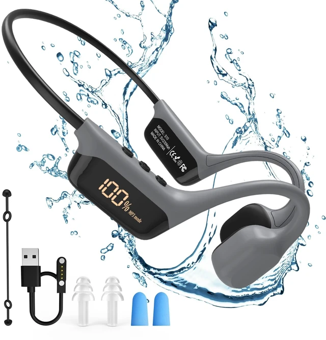 Main image of Bone Conduction Headphones, Open-Ear Wireless Bluetooth Sport Earphones | Mic & LCD Display, Waterproof for Swimming, Running, Workout, Gym, Men Women