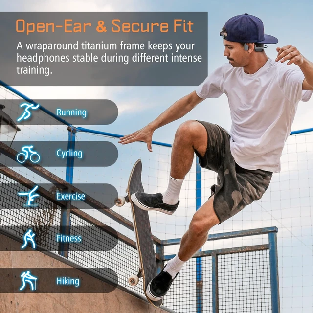 Alt view image 3 of 7 - Bone Conduction Headphones, Open-Ear Wireless Bluetooth Sport Earphones | Mic & LCD Display, Waterproof for Swimming, Running, Workout, Gym, Men Women