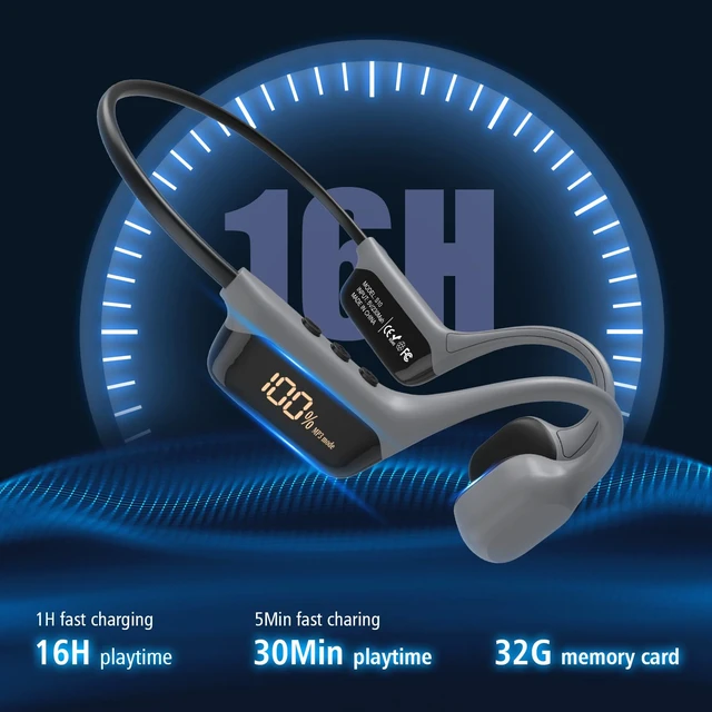Alt view image 6 of 7 - Bone Conduction Headphones, Open-Ear Wireless Bluetooth Sport Earphones | Mic & LCD Display, Waterproof for Swimming, Running, Workout, Gym, Men Women