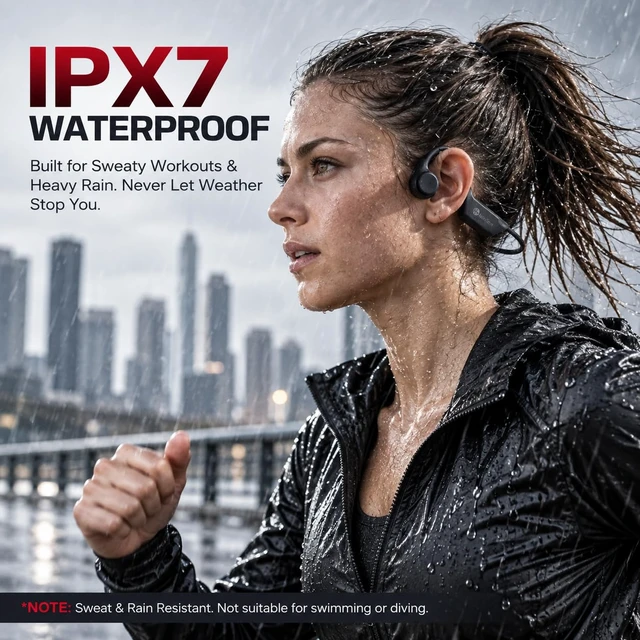 Alt view image 4 of 7 - Bone Conduction Headphones with MIC Open Ear Sport Headphones | 12H Playtime with 17mm Drivers Premium Sound Bluetooth 6.0 & Mic, IPX7 Waterproof,Lightweight for Running, Cycling & Hiking