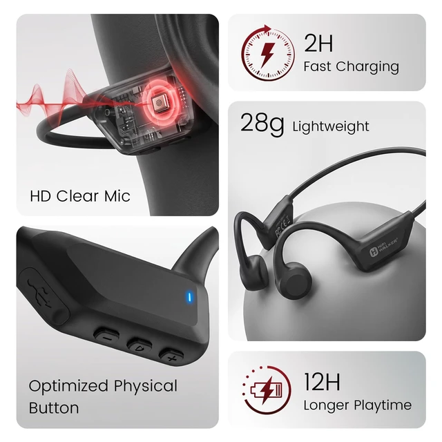 Alt view image 7 of 7 - Bone Conduction Headphones with MIC Open Ear Sport Headphones | 12H Playtime with 17mm Drivers Premium Sound Bluetooth 6.0 & Mic, IPX7 Waterproof,Lightweight for Running, Cycling & Hiking