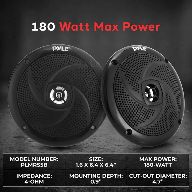 Alt view image 2 of 7 - Waterproof Marine Speakers - Pair of 5.25" 180 Watt Low Profile Slim Style System - Weather Resistant Outdoor Rated Speakers for Boat, Patio, Poolside, Deck, Home (Black)