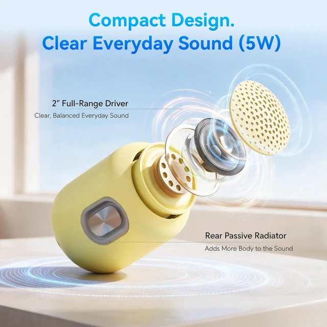 Alt view image 2 of 7 - Portable Bluetooth Speakers, 24H Playtime, TWS Pairing, Yellow | Small Wireless Speakers with Balanced Sound, Built-in Microphone, IPX5 Waterproof, Carry Lanyard for Sport, Outdoor, Travel