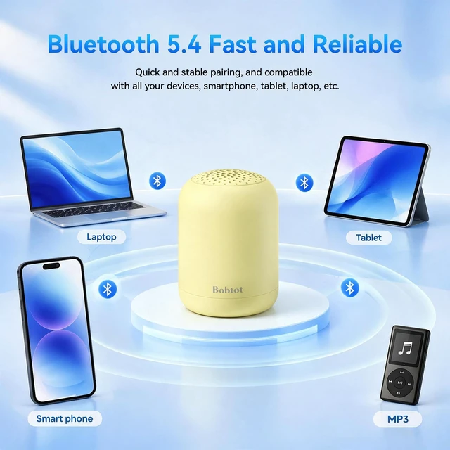 Alt view image 4 of 7 - Portable Bluetooth Speakers, 24H Playtime, TWS Pairing, Yellow | Small Wireless Speakers with Balanced Sound, Built-in Microphone, IPX5 Waterproof, Carry Lanyard for Sport, Outdoor, Travel