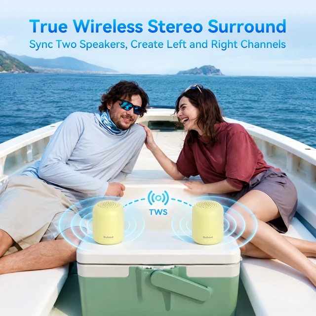 Alt view image 3 of 7 - Portable Bluetooth Speakers, 24H Playtime, TWS Pairing, Yellow | Small Wireless Speakers with Balanced Sound, Built-in Microphone, IPX5 Waterproof, Carry Lanyard for Sport, Outdoor, Travel