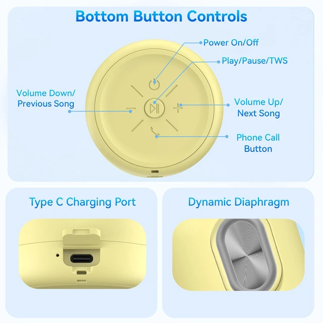 Alt view image 6 of 7 - Portable Bluetooth Speakers, 24H Playtime, TWS Pairing, Yellow | Small Wireless Speakers with Balanced Sound, Built-in Microphone, IPX5 Waterproof, Carry Lanyard for Sport, Outdoor, Travel