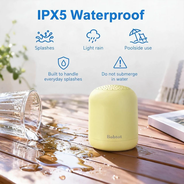 Alt view image 5 of 7 - Portable Bluetooth Speakers, 24H Playtime, TWS Pairing, Yellow | Small Wireless Speakers with Balanced Sound, Built-in Microphone, IPX5 Waterproof, Carry Lanyard for Sport, Outdoor, Travel
