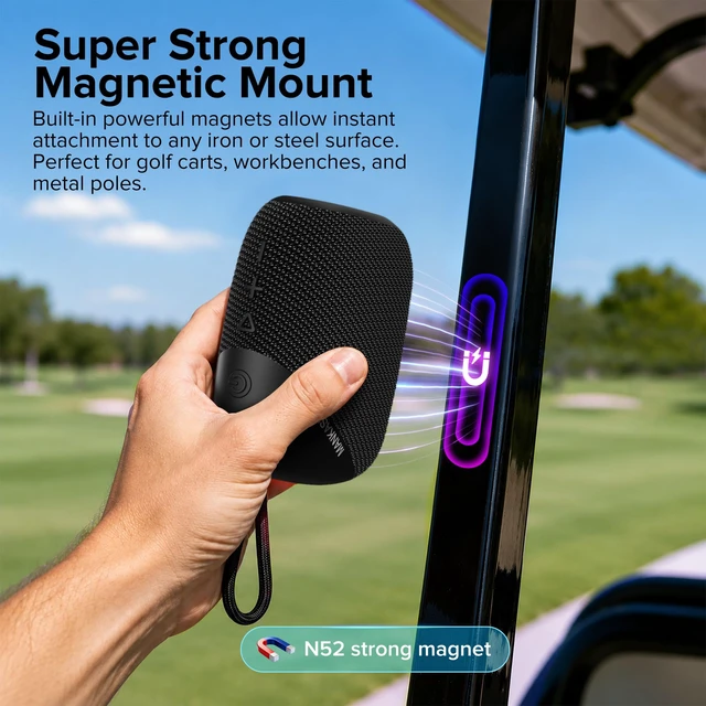Alt view image 2 of 7 - M6 Magnetic Bluetooth Speaker for Golf Cart, Black | 8W, IP67, TWS,Bluetooth 5.4, RGB Light, 1800mAh Battery, Type-C Charging & Hands-Free Calling