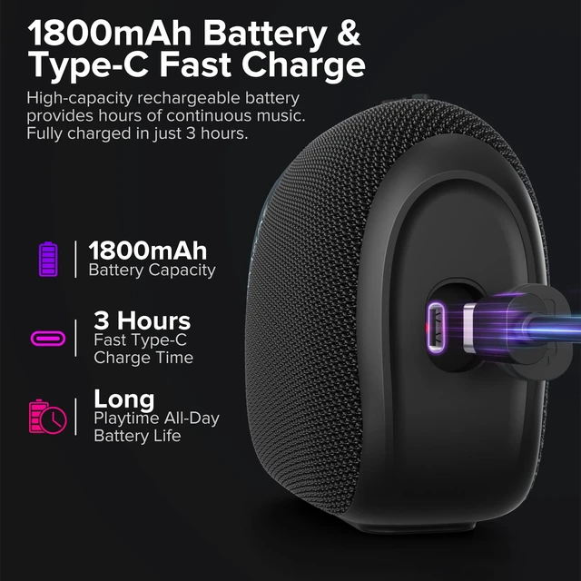 Alt view image 5 of 7 - M6 Magnetic Bluetooth Speaker for Golf Cart, Black | 8W, IP67, TWS,Bluetooth 5.4, RGB Light, 1800mAh Battery, Type-C Charging & Hands-Free Calling