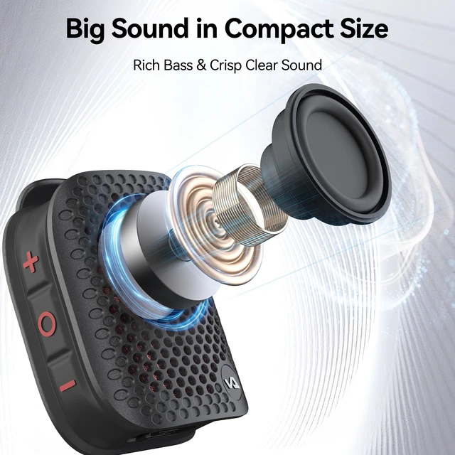 Alt view image 2 of 7 - Portable Bluetooth Speaker, Wearable Bluetooth Speaker with Built-in Mic (Non-Magnetic) Wireless Clip-On Small Speaker Bluetooth, IPX7 Waterproof, TWS, Hands-Free for Work/Cycling/Running, Black