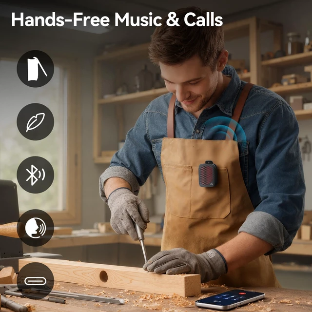 Alt view image 6 of 7 - Portable Bluetooth Speaker, Wearable Bluetooth Speaker with Built-in Mic (Non-Magnetic) Wireless Clip-On Small Speaker Bluetooth, IPX7 Waterproof, TWS, Hands-Free for Work/Cycling/Running, Black