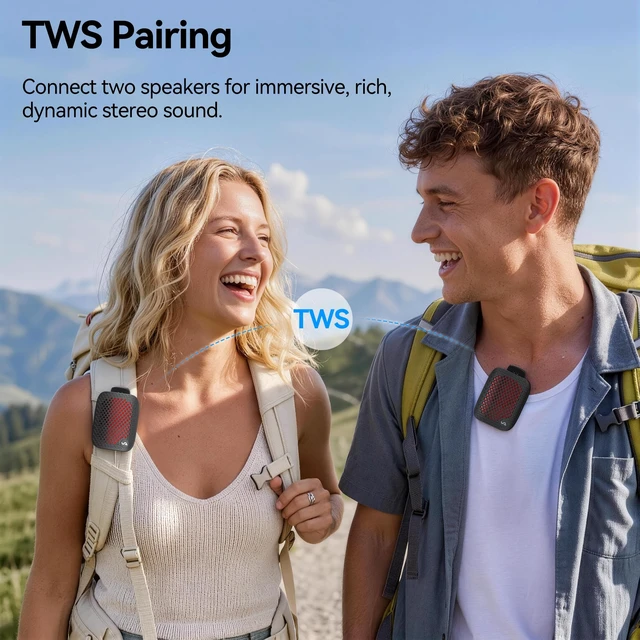 Alt view image 5 of 7 - Portable Bluetooth Speaker, Wearable Bluetooth Speaker with Built-in Mic (Non-Magnetic) Wireless Clip-On Small Speaker Bluetooth, IPX7 Waterproof, TWS, Hands-Free for Work/Cycling/Running, Black