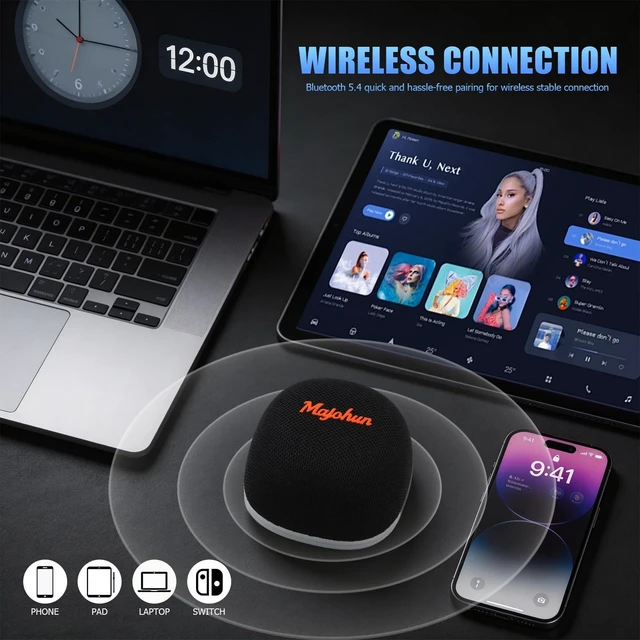 Alt view image 5 of 6 - P01 2-in-1 Magnetic Bluetooth Speaker & Phone Stand, TWS Black | TWS Stereo Pairing; Bluetooth 5.4; 4 Dynamic LED Modes; 12H Playtime; Portable Compact Build; Ideal Gift Choice