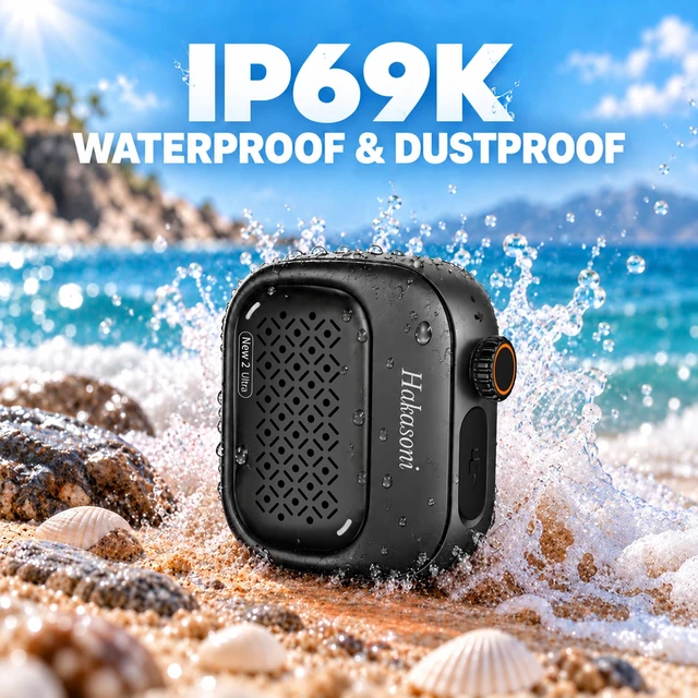 Alt view image 3 of 7 - Clip On Speaker, Wearable Portable Mini Speaker, Black | 3-way wearable speaker with wristband, clip and lanyard; 43.66g body, IP69K protection, 5W sound, mic and speaker linking.
