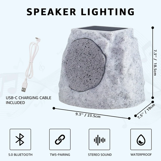 Alt view image 4 of 7 - Solar Rock Speakers Outdoor Water-Resistant Solar Powered Rock Speaker with Lights RGB and TWS Pair for Patio Outside Garden BBQ Deck