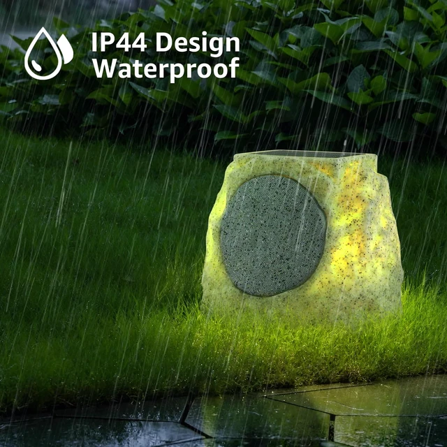 Alt view image 5 of 7 - Solar Rock Speakers Outdoor Water-Resistant Solar Powered Rock Speaker with Lights RGB and TWS Pair for Patio Outside Garden BBQ Deck
