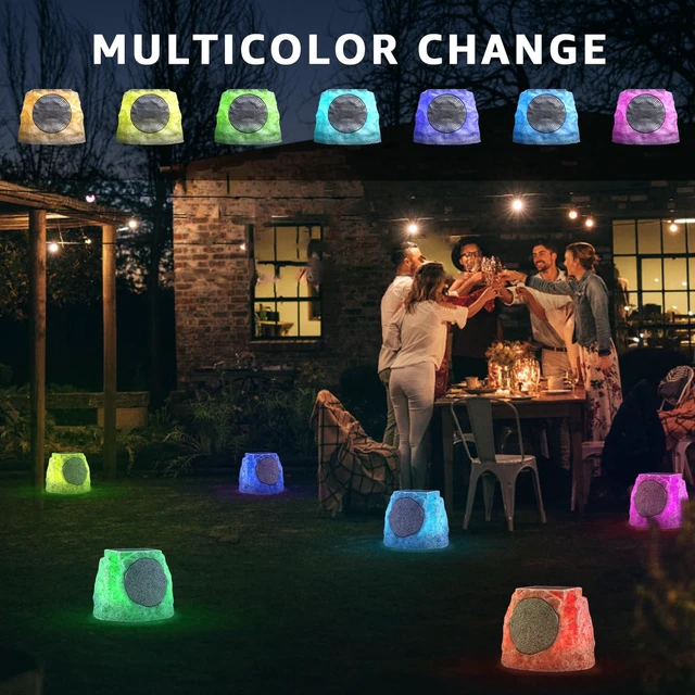 Alt view image 6 of 7 - Solar Rock Speakers Outdoor Water-Resistant Solar Powered Rock Speaker with Lights RGB and TWS Pair for Patio Outside Garden BBQ Deck