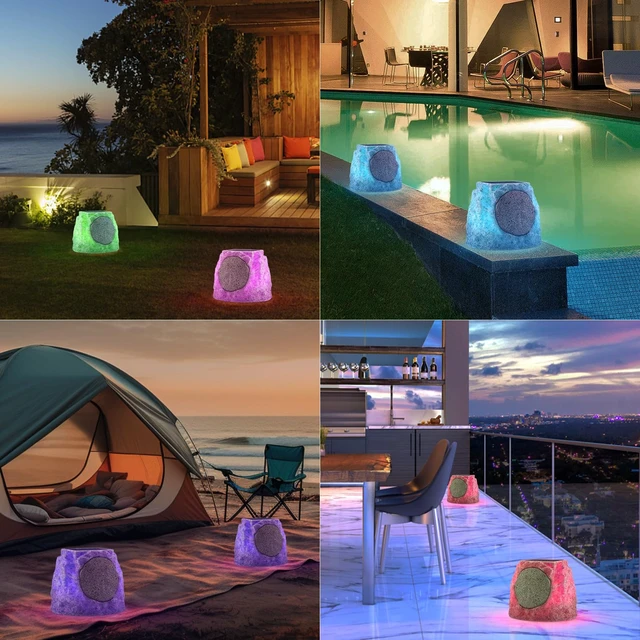 Alt view image 7 of 7 - Solar Rock Speakers Outdoor Water-Resistant Solar Powered Rock Speaker with Lights RGB and TWS Pair for Patio Outside Garden BBQ Deck