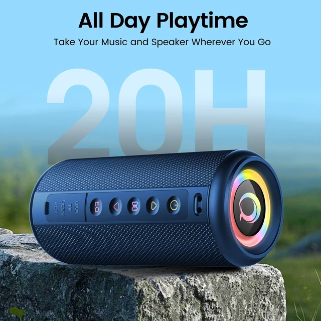 Alt view image 5 of 7 - Portable Bluetooth Speaker, 20W Wireless Speaker with HD Stereo Sound, 20H | 2026 Bluetooth 5.4, Deep Bass, LED Lights, IP7, TWS Pairing, Built-in Mic, for Outdoor, Home, Shower, Beach, Party, Blue