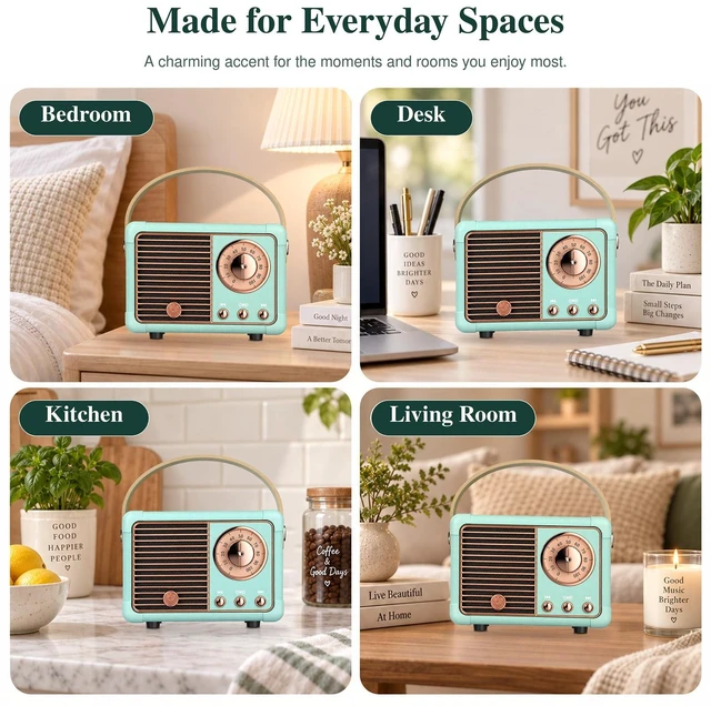 Alt view image 5 of 7 - Retro Bluetooth Speaker,Small Vintage Decor,Cute Birthday Gifts Blue | Gifts for women teenage portable mini wireless old Fashion style for kitchen desk bedroom office outdoor accessories