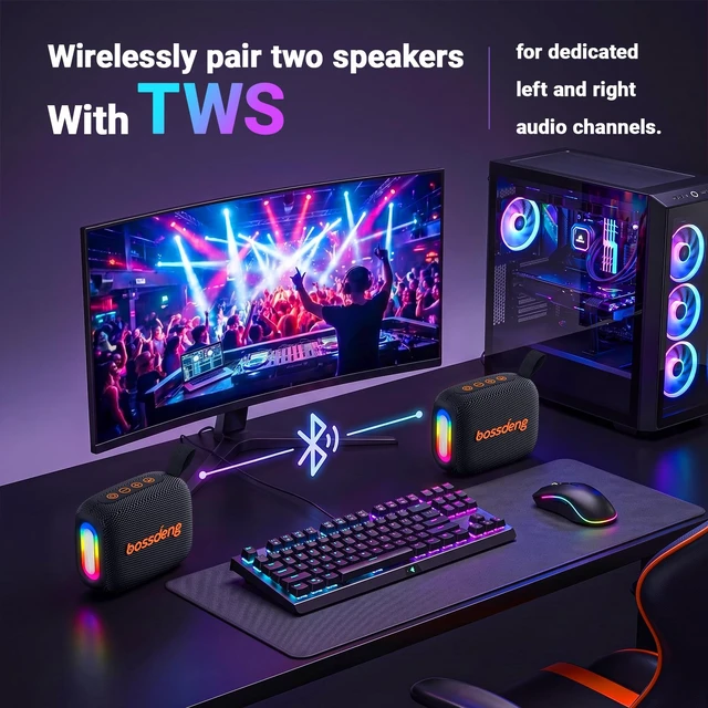 Alt view image 6 of 7 - Waterproof Portable Bluetooth Speaker with Lights & Lanyard, Black | Compact Wireless Outdoor Speaker, 10H Playtime, Bluetooth 5.3 Stable Connection IPX5 for Beach, Camping, Travel and Shower