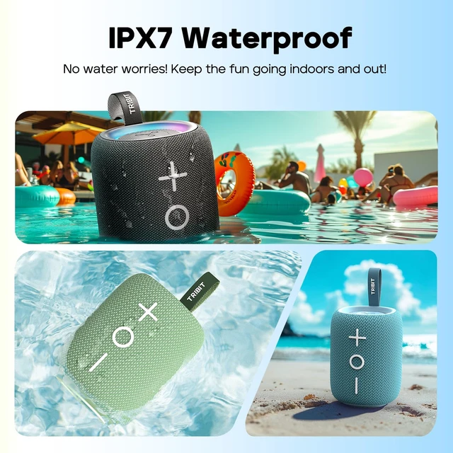 Alt view image 7 of 7 - StormBox Mini+ Portable Bluetooth Speaker, 12W, 360° Sound, Green | 12H Playtime, IPX7 Waterproof, RGB Lights, Custom EQ, BT5.4, Wireless, Built-in Mic, Type-C, TWS, AAC/SBC, Home, Outdoor
