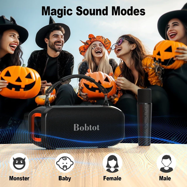 Alt view image 6 of 7 - Portable Karaoke Speaker for Adults, Small Size Singing Machine | with Wireless Microphone, Bluetooth Speaker with Punchy Bass, Magic Sound Voice, LED Lights
