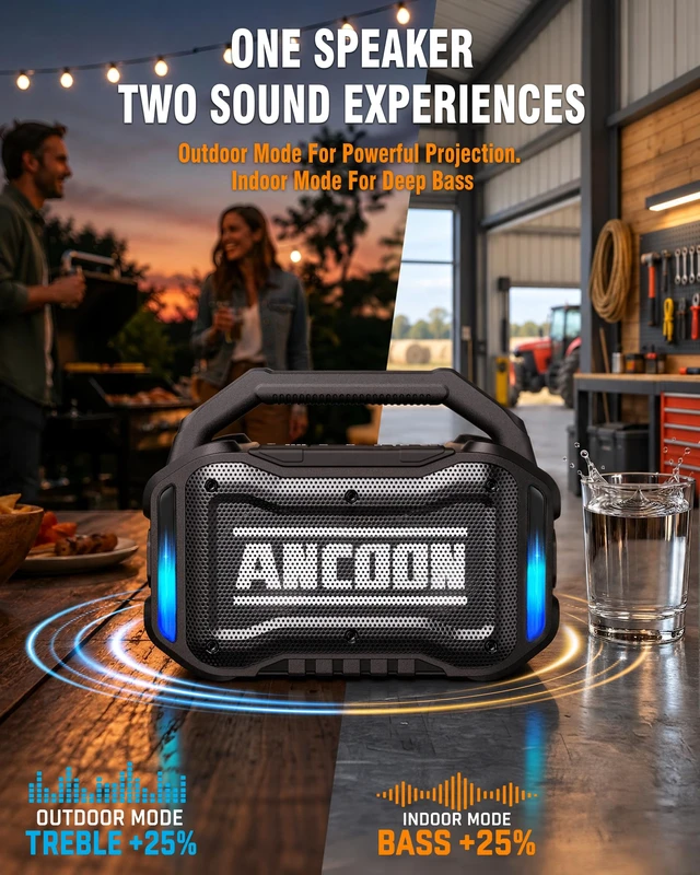 Alt view image 3 of 7 - Speakers Bluetooth Wireless: 80W(Peak) Loud Speaker with Bass | 20H, Rugged, IPX6 Waterproof, Large Jobsite Speakers for Work, Outdoor, Workshop, Garage - Portable Handle with TWS (Black)
