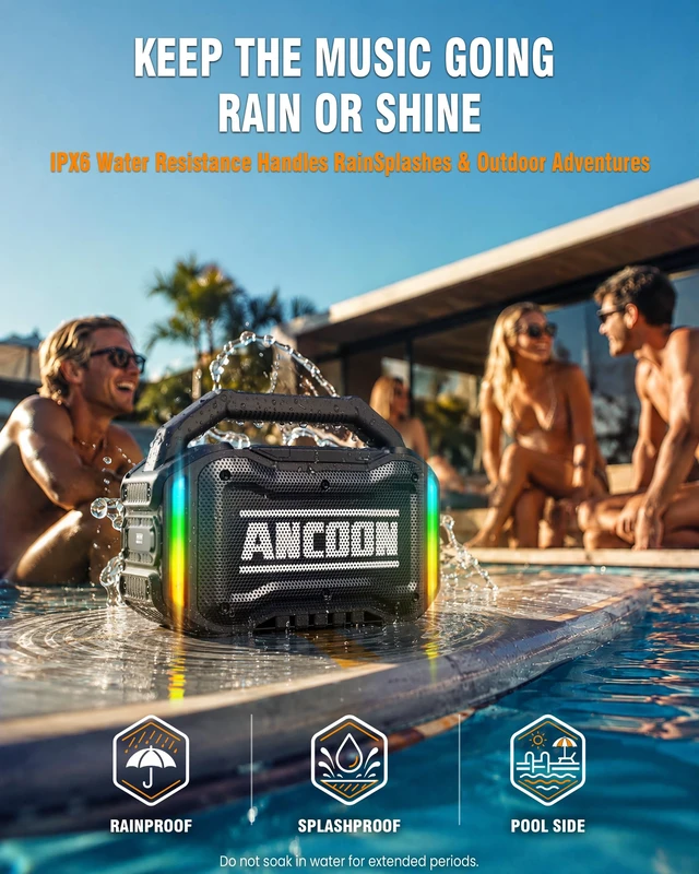 Alt view image 4 of 7 - Speakers Bluetooth Wireless: 80W(Peak) Loud Speaker with Bass | 20H, Rugged, IPX6 Waterproof, Large Jobsite Speakers for Work, Outdoor, Workshop, Garage - Portable Handle with TWS (Black)