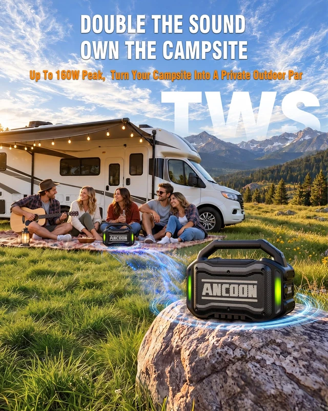 Alt view image 7 of 7 - Speakers Bluetooth Wireless: 80W(Peak) Loud Speaker with Bass | 20H, Rugged, IPX6 Waterproof, Large Jobsite Speakers for Work, Outdoor, Workshop, Garage - Portable Handle with TWS (Black)