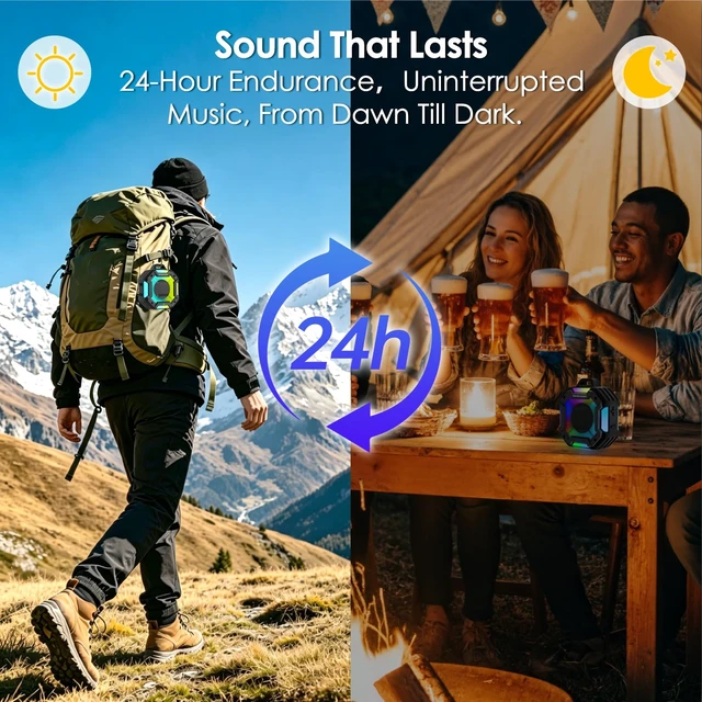 Alt view image 5 of 7 - Shower Speaker Bluetooth 5.4, IPX7 Waterproof Portable Bluetooth Speaker | LED Lights, 24H Playtime, Wireless,TWS Pairing for Dual Stereo Sound, Detachable carabiner for Outdoor Pool Beach Gift