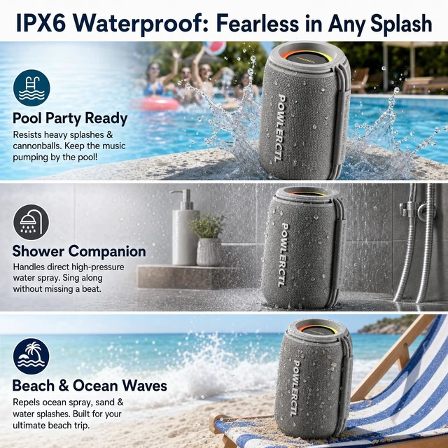 Alt view image 2 of 7 - Bluetooth Speaker, 360° Portable Wireless Speaker, IPX6 Waterproof, Bluetooth 5.3, 6H Play Time, TWS for Home/Outdoor/Travel/Camping, Gift for Men, Birthday Gift