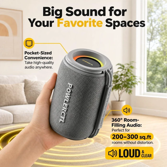 Alt view image 3 of 7 - Bluetooth Speaker, 360° Portable Wireless Speaker, IPX6 Waterproof, Bluetooth 5.3, 6H Play Time, TWS for Home/Outdoor/Travel/Camping, Gift for Men, Birthday Gift