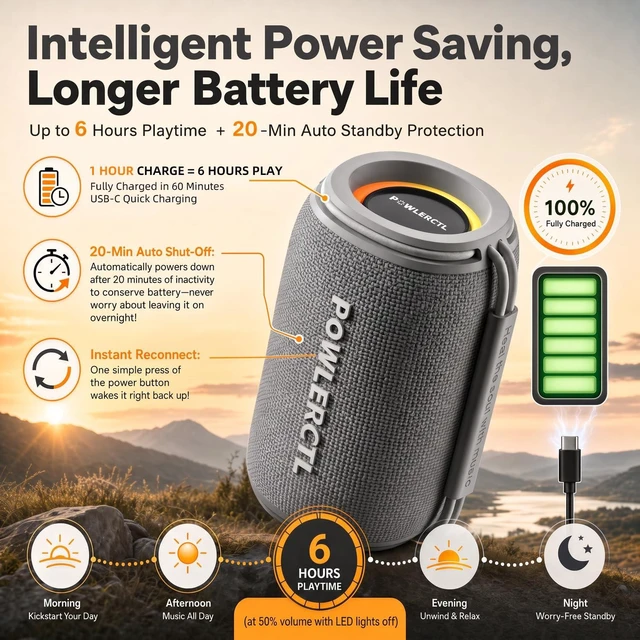 Alt view image 4 of 7 - Bluetooth Speaker, 360° Portable Wireless Speaker, IPX6 Waterproof, Bluetooth 5.3, 6H Play Time, TWS for Home/Outdoor/Travel/Camping, Gift for Men, Birthday Gift