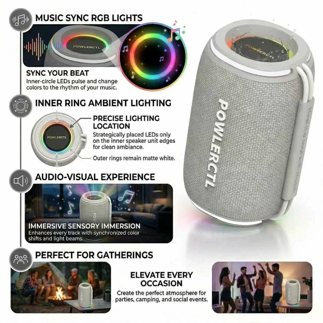 Alt view image 6 of 7 - Bluetooth Speaker, 360° Portable Wireless Speaker, IPX6 Waterproof, Bluetooth 5.3, 6H Play Time, TWS for Home/Outdoor/Travel/Camping, Gift for Men, Birthday Gift