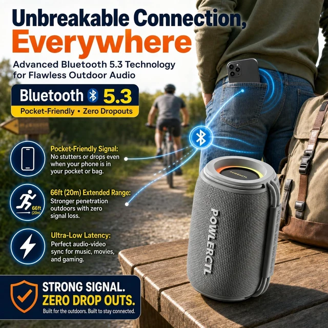 Alt view image 5 of 7 - Bluetooth Speaker, 360° Portable Wireless Speaker, IPX6 Waterproof, Bluetooth 5.3, 6H Play Time, TWS for Home/Outdoor/Travel/Camping, Gift for Men, Birthday Gift