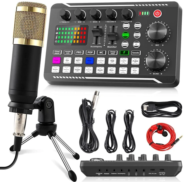Main image of F998 Podcast Equipment Bundle, Live Sound Card with BM-800 Mic | Studio Equipment Audio Mixer | Microphone w/ Tripod Stand| Voice Changer | For Singing, Gaming, Live Streaming YouTube Tiktok