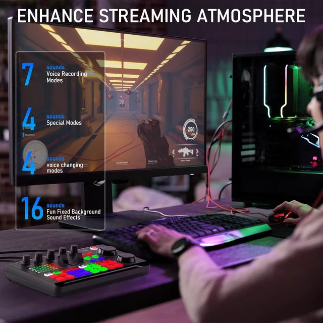Alt view image 6 of 7 - F998 Podcast Equipment Bundle, Live Sound Card with BM-800 Mic | Studio Equipment Audio Mixer | Microphone w/ Tripod Stand| Voice Changer | For Singing, Gaming, Live Streaming YouTube Tiktok