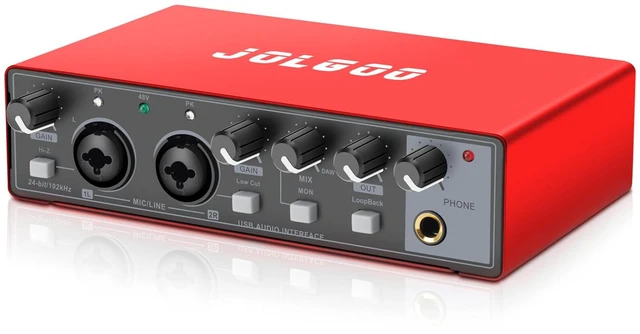 Main image of USB Audio Interface, Red 24-Bit/192kHz Plug & Play Recording Sound Card | Red Metal Shell, 24-Bit/192kHz Resolution, Plug and Play, Low Latency for PC and Mac