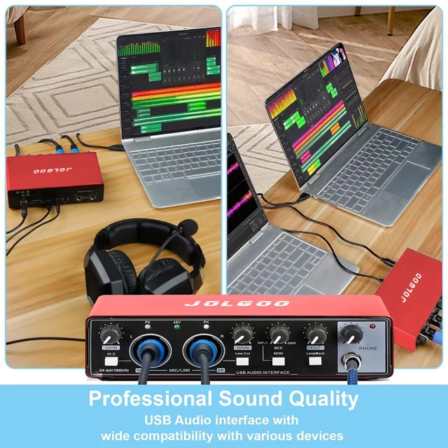 Alt view image 3 of 6 - USB Audio Interface, Red 24-Bit/192kHz Plug & Play Recording Sound Card | Red Metal Shell, 24-Bit/192kHz Resolution, Plug and Play, Low Latency for PC and Mac