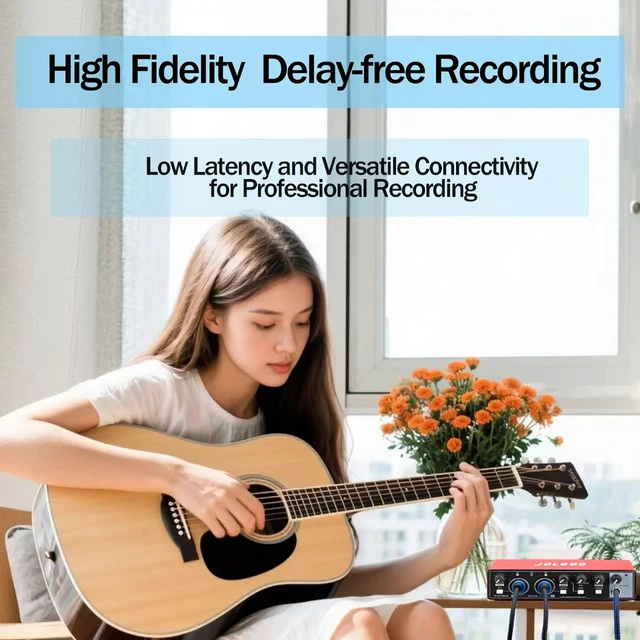 Alt view image 4 of 6 - USB Audio Interface, Red 24-Bit/192kHz Plug & Play Recording Sound Card | Red Metal Shell, 24-Bit/192kHz Resolution, Plug and Play, Low Latency for PC and Mac