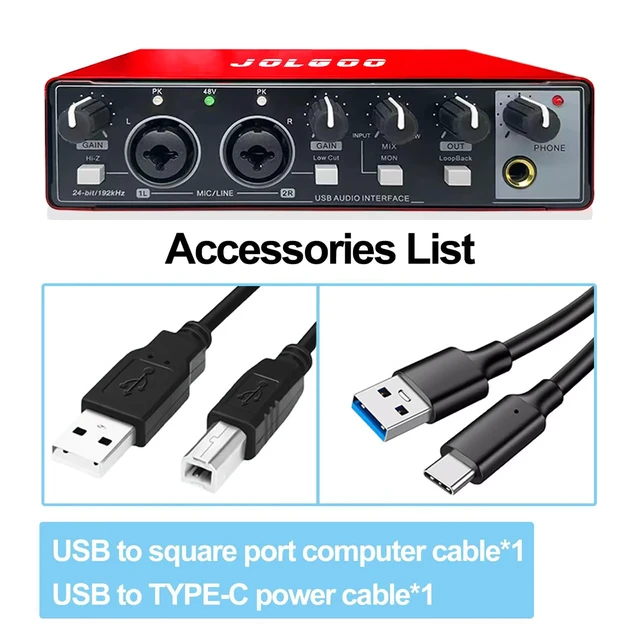 Alt view image 6 of 6 - USB Audio Interface, Red 24-Bit/192kHz Plug & Play Recording Sound Card | Red Metal Shell, 24-Bit/192kHz Resolution, Plug and Play, Low Latency for PC and Mac