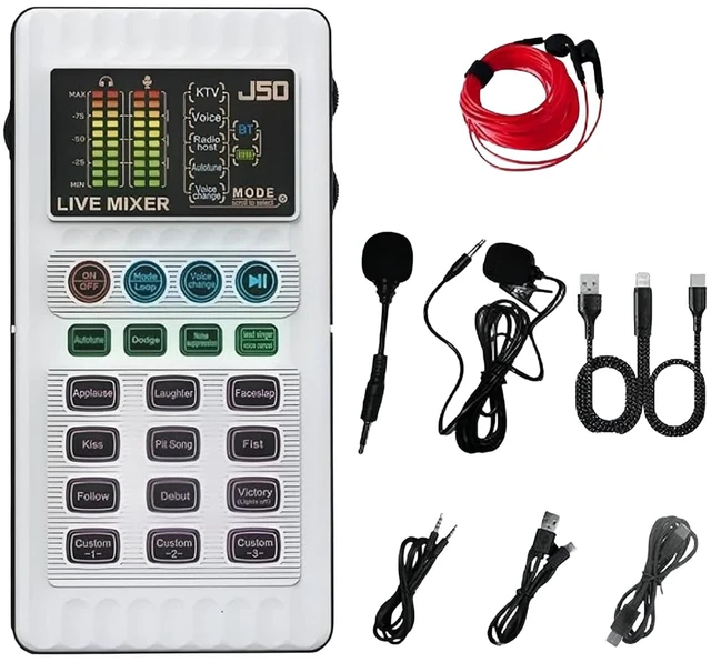 Main image of J50 Portable Live Sound Card with Noise Reduction, 5 Voice Changers & 12 Sound Effects - One-CClick Plug & Play Audio Mixer for Live Streaming, Karaoke & Recording