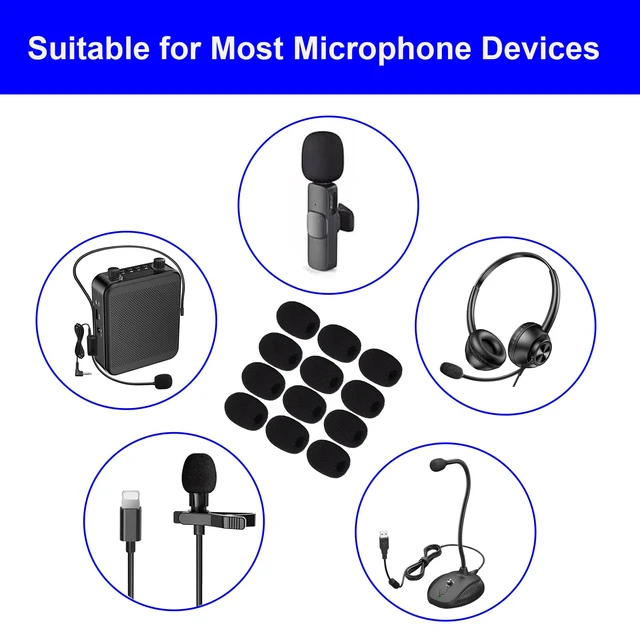 Alt view image 4 of 7 - 12 Pack Microphone Covers Foam, Noise Reduction Mic Cover, for Lapel and Headset Microphones Windscreen