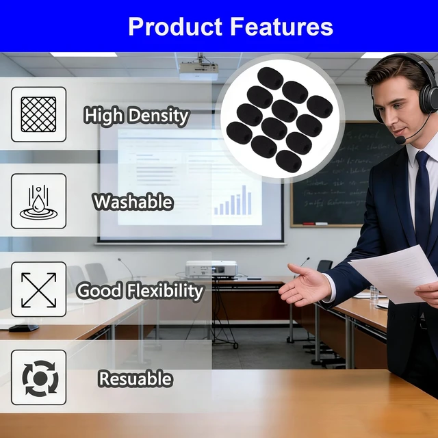Alt view image 5 of 7 - 12 Pack Microphone Covers Foam, Noise Reduction Mic Cover, for Lapel and Headset Microphones Windscreen
