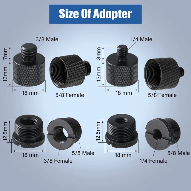 Alt view image 2 of 7 - 8pcs Mic Stand Adapter Screw Thread Adapter for Microphone, Black | 5/8 Female to 3/8 Male, 3/8 Female to 5/8 Male, 5/8 to 1/4 and 1/4 to 5/8 Screw, Reliable Not Easy to Fade Rust or Corrupt