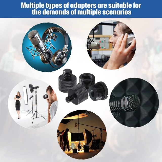 Alt view image 4 of 7 - 8pcs Mic Stand Adapter Screw Thread Adapter for Microphone, Black | 5/8 Female to 3/8 Male, 3/8 Female to 5/8 Male, 5/8 to 1/4 and 1/4 to 5/8 Screw, Reliable Not Easy to Fade Rust or Corrupt